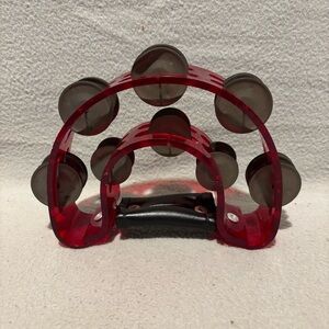 Heavy Duty Red Plastic Half Moon Pandero Tamborine with Jingles